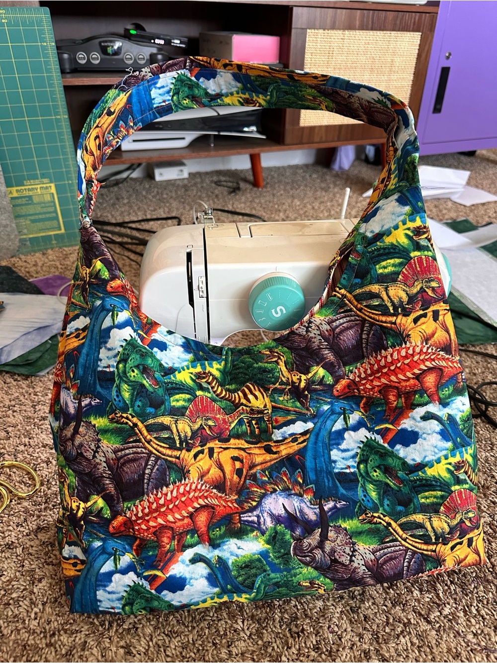 Handmade Multicolor Dinosaur Print Shoulder Bag - Unbranded